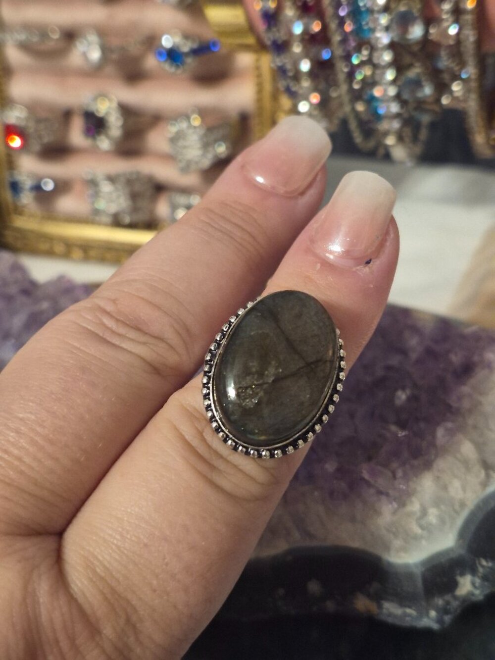 Ladies Size 8.5 Sterling 925 Silver Labradorite Artisan Ring B1038